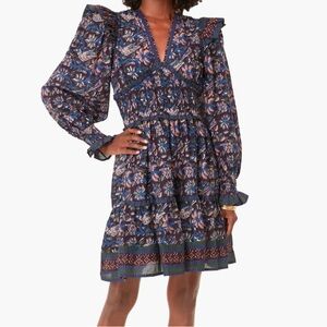 Sea New York Noah Smocked V-Neck Long Sleeve Floral Mini Dress Size 10 New